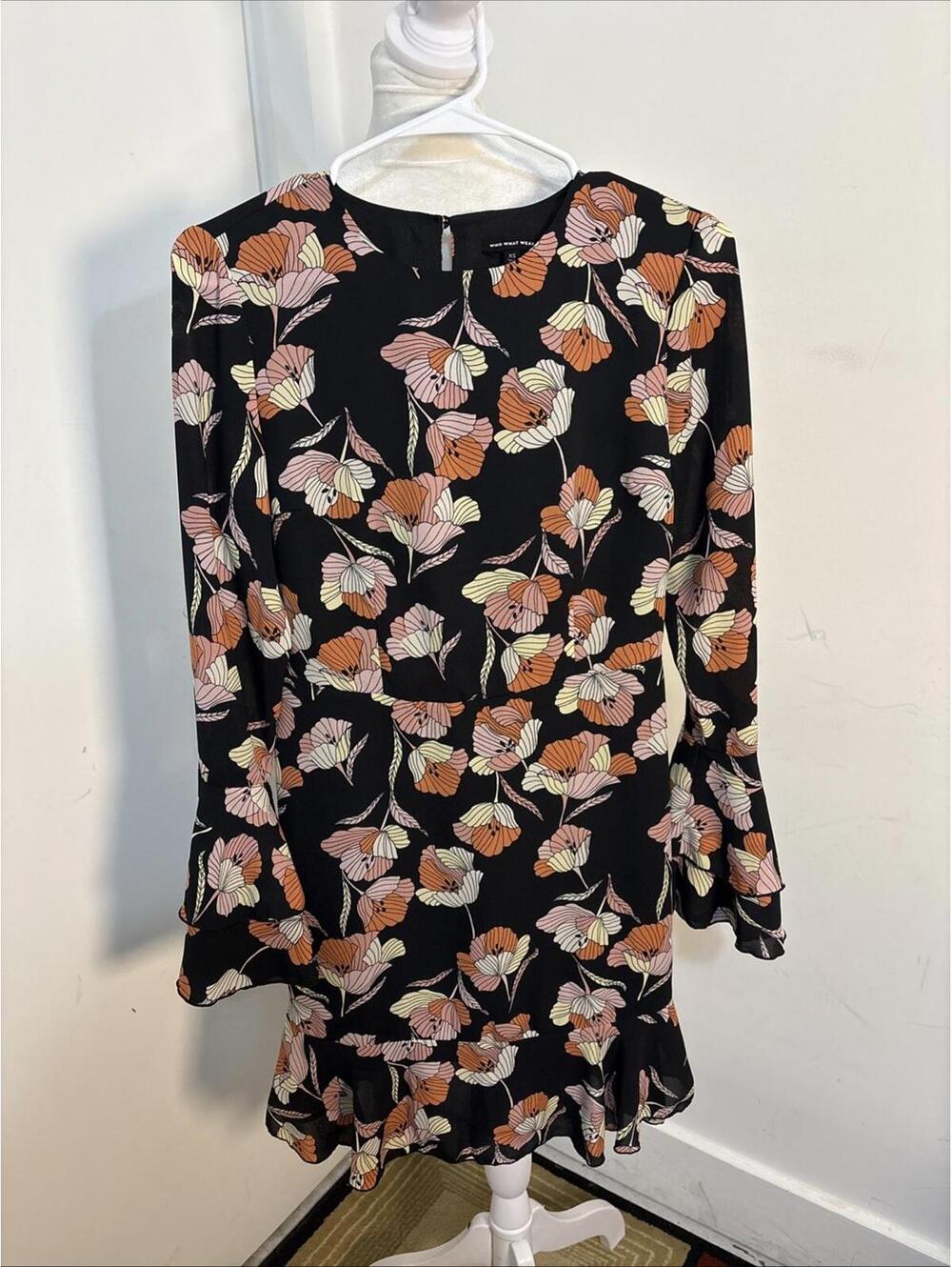 Who What Wear XSmall Floral 3/4 Bell Sleeve Tiered Ruffles Lined Boho Modest New